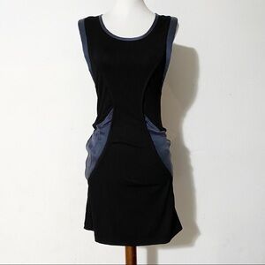 [walter] satin trim sleeveless stretch mini dress black